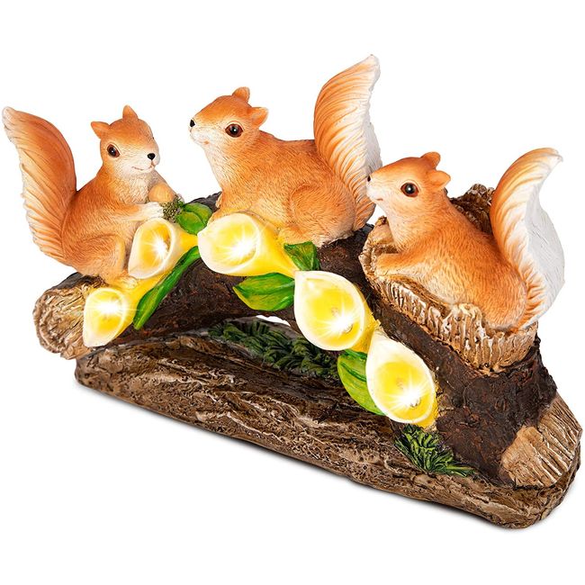 RealPetaled Squirrels Garden statues and figurines, Garden Art Outdoor for all seasons-Garden Decor, Solar Statue with 5 Calla Lily Lights, Garden figurines outdoor Gift for Patio, Lawn, Yard
