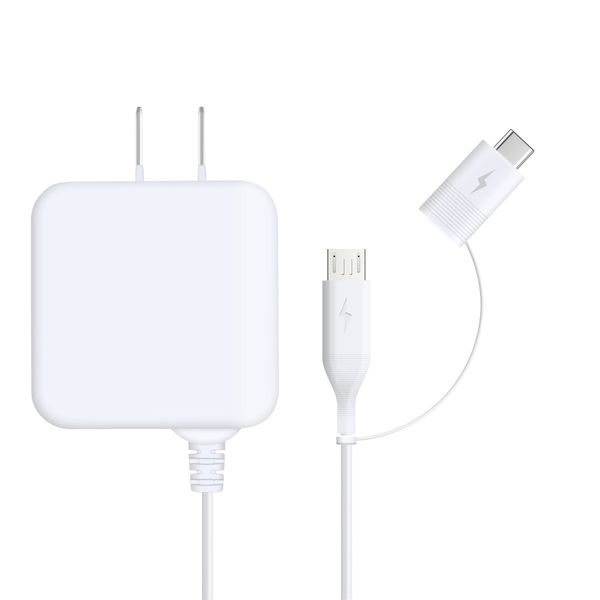 White Nuts Galaxy Note 9 SCV40 Fast Charging 2A TYPE-C Micro USB 2 in 1 Square Smartphone Charger