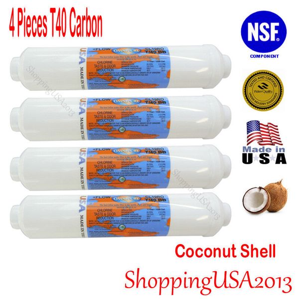 4 Pcs Omnipure T40 1/4" Post Coconut Inline Carbon Filter 10X2" RO Water Filter