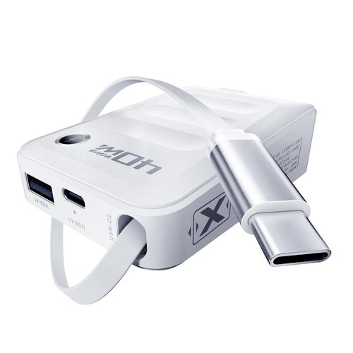 Hohosb Retractable USB C Charger Block,40W PD Fast Charging Blocks with Retractable Type C Cable and Dual Port Travel Charger,USB Charger Block with Foldable Plug for iPhone 16/15,Galaxy,Pixel-White