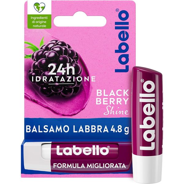 Labello Blackberry Shine Burrocacao Labbra 4.8 g, Balsamo Labbra Colorato All'Aroma Di More, Lip Balm Idratante 24H Con Ingredienti Naturali E Pigmenti Colorati