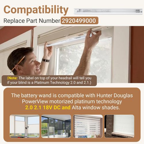 DuckcowsC Battery Wand Fits for Hunter Douglas PowerView Motorized Shades, Replacement Part Powers All Platinum Technology 2.0, 2.1 and 18V DC Products