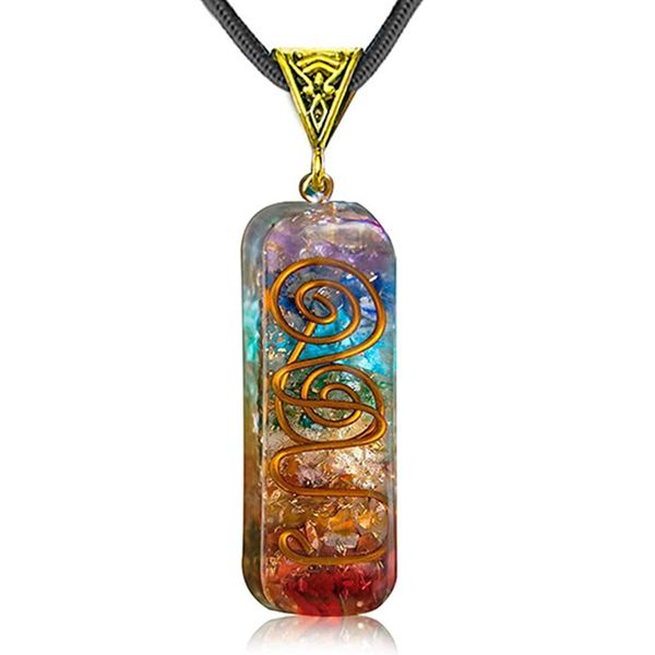 WULILONG 7 Chakra Healing Crystal Natural Gemstone Rainbow Crystals Orgone Energy Generator Protection Amulet Pendant Necklace for Women Men (Rectangle)