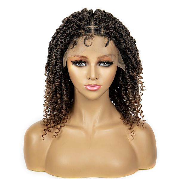 sedittyhair Braided Wigs for Black Women Lace Front Knotless Box Short Bob Twist Braided Wigs Synthetic Lace Front Braided Wigs with Baby Hair Handmade Braided Wigs 14 inches (1B/30 Color)