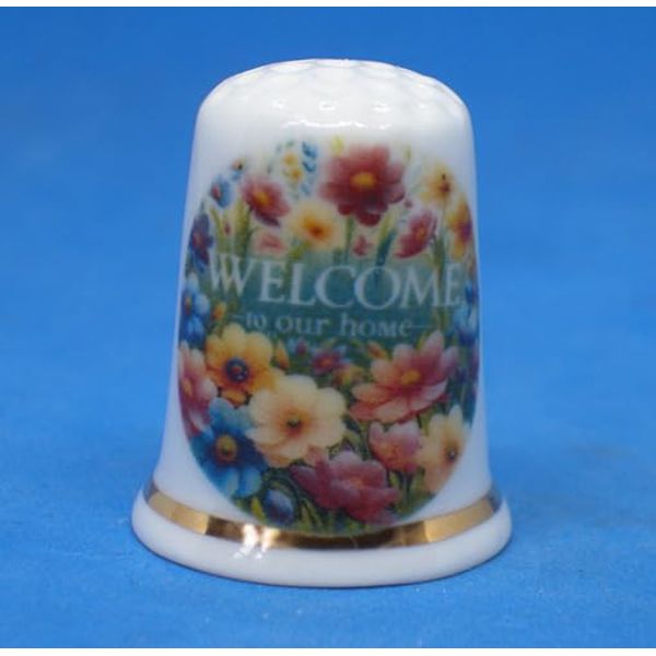 Porcelain China Thimble - Welcome Home - Dome Display Box