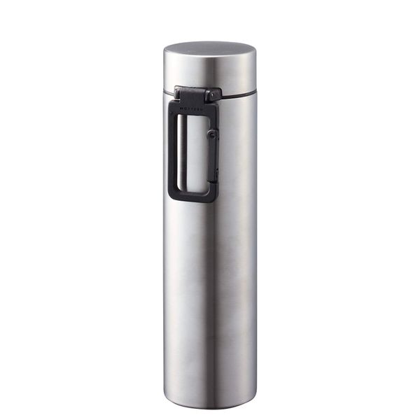 Gowell MOTTERU MO-3005-005 Water Bottle, Cold Insulated, Double Layer Construction, Direct Drinking, Stainless Steel, Thermo-Bottle, Original Design, Carabiner, Handle, Silver, 12.2 fl oz (360 ml)