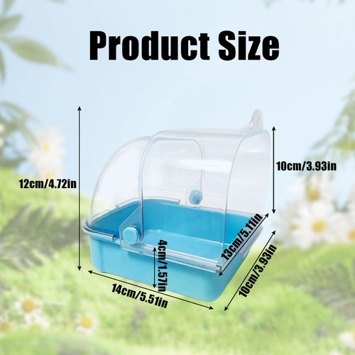 OTKARXUS Bird Bath for Cage- Multi-functional Bird Bath Tub Hanging Parrot Bathtub Shower Box Food Feeder Cage Accessory for Small Birds Canary Budgies Parrots Cockatiel Lovebird Hamster (New Blue)