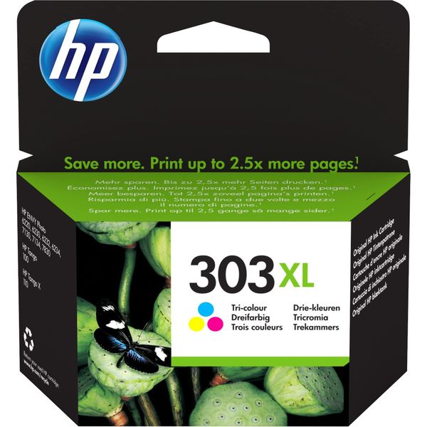 HP T6N03AE 303XL High Yield Original Ink Cartridge, Tri-color, Single Pack