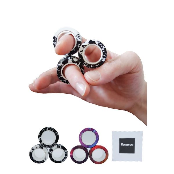 Stress Relief: Magnetic Ring, Fingertip Rotation, Magnetic Ring, Magnetic Toy, Juggling, Pen Spinner, Change Mood, Improve Focus, Brain Training, Brain Activity, Black