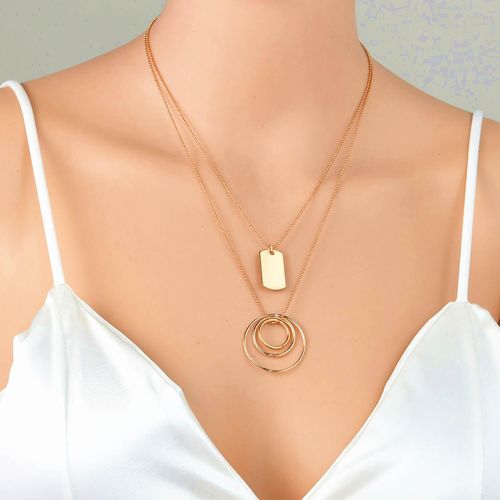 Andelaisi Boho Layered Circle Choker Necklace Long Hollow Circle Necklace Choker Geometric Open Circle Necklace Choker Gold Dog Tag Necklace for Women and Girls