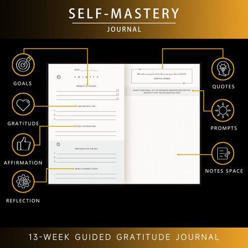 Self-Mastery Journal for Men - Gratitude and Productivity Journal for More Happiness, Positivity, Growth, Mindfulness, Self Care and Reflection - Guided Inspirational Jour nal for Men & Women (Black)