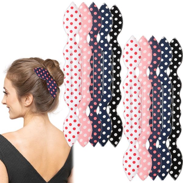 10 PCS Polka Dot Deft Hair Bun Makers French Twist Hair Donut Maker Rabbit Ear Flexible Donut Quick Hair Styling Accessories for Women Girls Long Thick Thin Hair