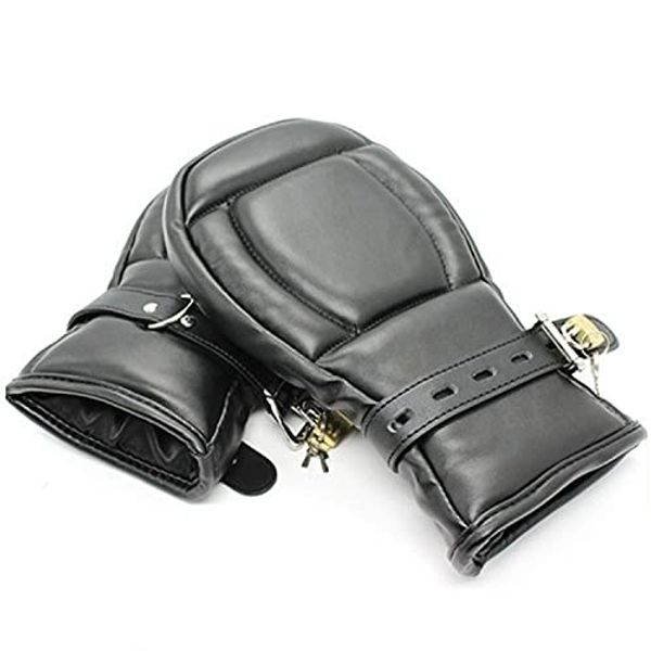 Bondage Masters Bondage Mitts, Padded, Lockable with Attachable Rings, Black