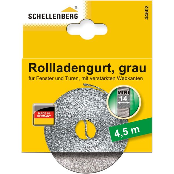 Schellenberg 44501 Roller Shutter Strap for Window (Width: 14 mm, Mini System: 4.5 m), Grey, 44502