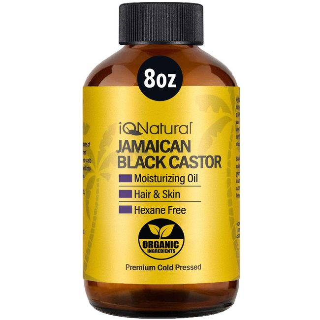 iQ Natural Jamaican Black Castor Oil for Hair Growth and Skin Conditioning, 100% Pure Cold Pressed, Scalp, Nail and Hair Oil - (Unscented) (8oz)