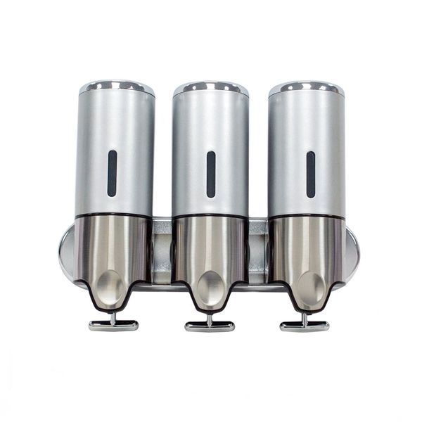 Shower Soap Dispensers - Pump Action, Lockable, Wall Mounted, Silver (Triple)