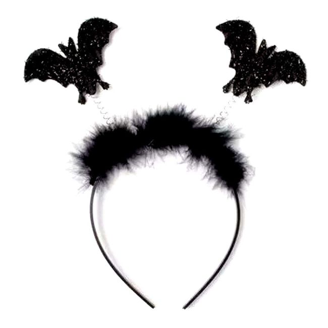 Halloween Black Glitter Bat Headband Boppers Fancy Dress Alice Hair Band for Women Girls by Glitz4Girlz