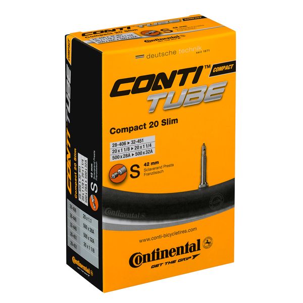 Continental 20" Bicycle Tube, Slim 1.125"/1.25" 42mm Presta Valve