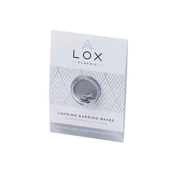 Lox Secure Locking Earring Backs for Women - Safe & Easy to Use Hypoallergenic Earings - Ideal for All Stud Earrings - Pack of Two - Silver