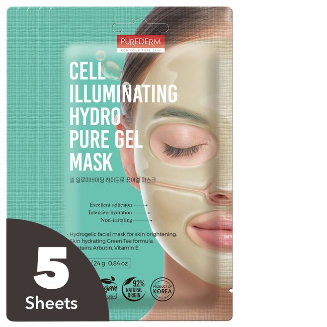 Purederm Cell Illuminating Hydro Pure Gel Mask (5 Pack) Hydrogel Face Mask for Brightening & Clarifying