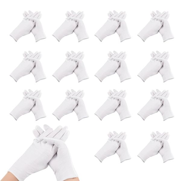 White Cotton Gloves, 15 Pairs Moisturising Gloves, White Neurodermatitis Work Gloves for Moisturising Cosmetics Hand Spa Treatment Inspection