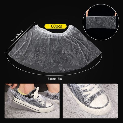 Disposable Shoe Cover, 200 Pieces (100 Pairs), Waterproof, Oil-Resistant, Portable, Shoe Cover, Polyethylene, One Size Fits Most, Easy and Convenient, Unisex, Transparent, Durable, Lightweight (White,