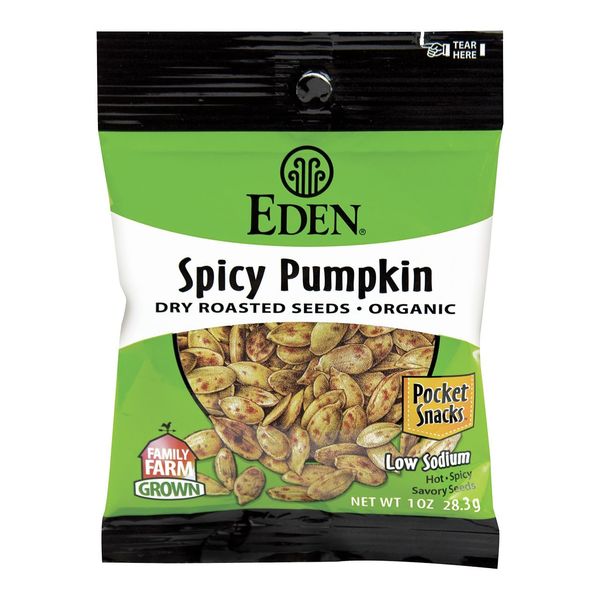 Eden Organic Spicy Pumpkin Seeds, Dry Roasted, Pocket Snacks, 1 Ounce (Pack of 12)