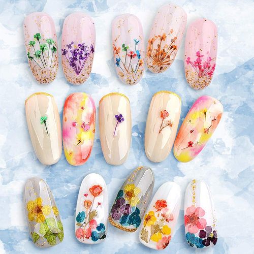 1 Box Dried Flowers for Nail Art, UNIME 16 Colors Dry Flowers Mini Real Natural Flowers Nail Art Supplies 3D Applique Nail Decoration Sticker for Tips Manicure Decor (Mixed Gypsophila Flowers)