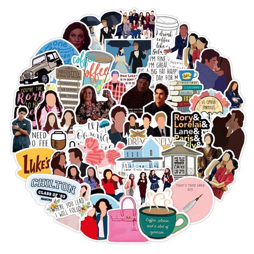 Gilmore Girls Stickers Pack of 50 Cute Funny TV Show Stickers for Water Bottles Skateboard Scrapbook Motorcycle Laptop Car Bicycle Luggage Vinyl Cool Comedy Sticker for Teenagers Adults