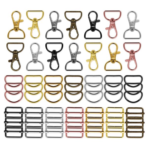 Aster 56 Pieces Keychain Hooks with D Rings Slide Buckles Swivel Clasps Snap Hooks Lobster Claw Clasp Key chain Ring Hook for Purses Keychain Lanyard Handbags