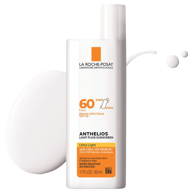 La Roche-Posay Anthelios Light Fluid Face Sunscreen Broad Spectrum SPF 60, Sensitive Skin Sunscreen, Oxybenzone Free, Oil Free, Non-Comedogenic