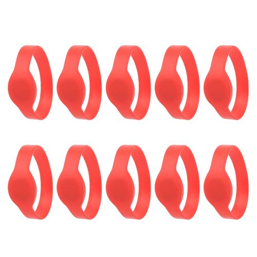 10pcs RFID Wristband, RFID Bracelet 125Khz Silicone Bracelet IP68 Waterproof ID Card Door Entry Access Control Wristband for Hotel Swimming Pool Sauna Room (Red)