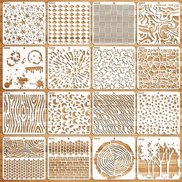 OOTSR 16 Stück Schablonen Set, 15x15cm Schablonen zum Malen auf Holz DIY Schablonen, Kunststoff Schablonen Vorlagen für Scrapbooking, Malerei, Holz Böden Kunst Dekorationen