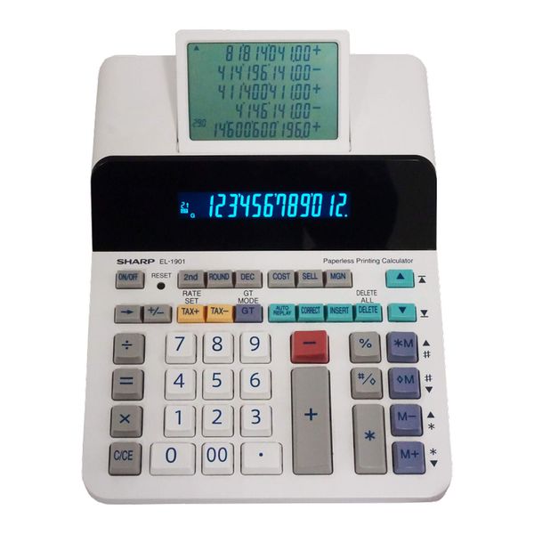 Sharp EL-1901 Paperless Printing Calculator with Check and Correct, 12-Digit LCD Primary Display, Functions the Same as a Printing Calculator/Adding Machine with Scrolling LCD Display Instead of Paper