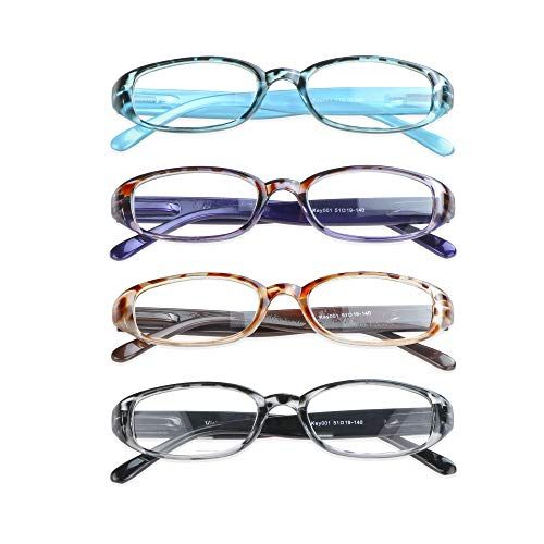 VisionGlobal 4 Pairs Reading Glasses with Spring Hinge, Blue Light Blocking Glasses for Women/Men (4 Color,+6.00 Magnification)