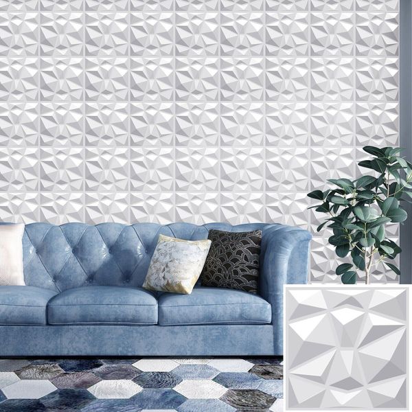 12PCS Decorative 3D Wall Panels Diamond Design Wall Textures Fireproof 12"x12"