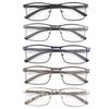 JM 5 Pack Rectangular Reading Glasses Men, Blue Light Blocking Computer Readers, Metal Thin Frame Spring Hinge Eyeglasses, 2.0+