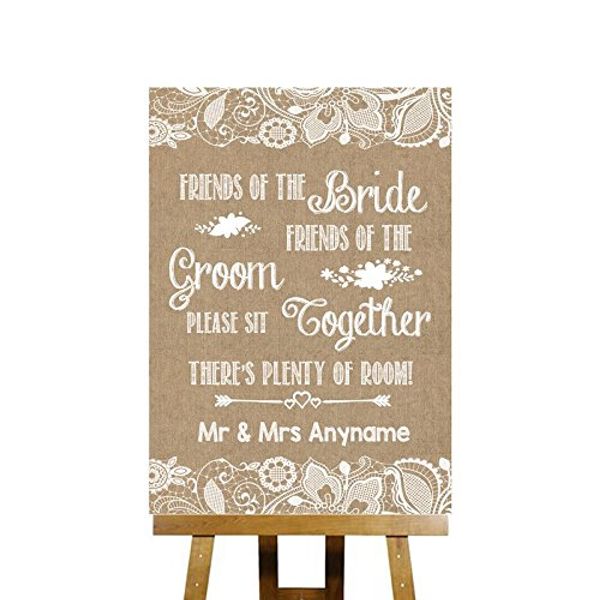 Burlap & Lace Effect No Seating Plan Sit Together Personalised Wedding Sign