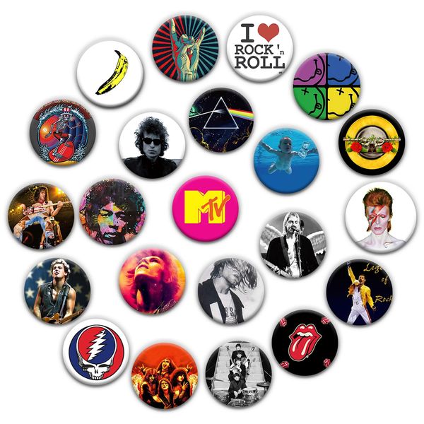 GTOTd I Love Rock and Roll Pin Badge (18 Packs 2.28inch 5.8cm）Gifts Decor Brooch Cool Brand Badges Music Singer for Bags Backpack Clothing Accessories Supplies Crafts