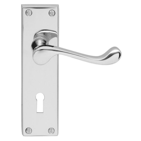 VICTORIAN SCROLL LEVER LOCK DOOR HANDLE POLISHED CHROME