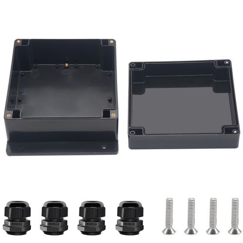 Otdorpatio Project Box ABS Black Electrical Boxes IP67 Outdoor Waterproof Junction Box Electronic with Mounting Ears Includes Cable Glands for DIY Project 6.3 x 6.3 x 3.5 inch (160x160x90mm)