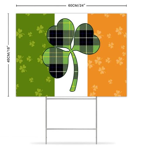 St. Patrick's Day Ireland Flag And Shamrock Sign, Party Decoration Yard Sign with Stake, Custom Plastic Lawn Sign Supplies, Funny Home Family Lawn Decor for Outdoor Patrick's Day 18x24 Inch