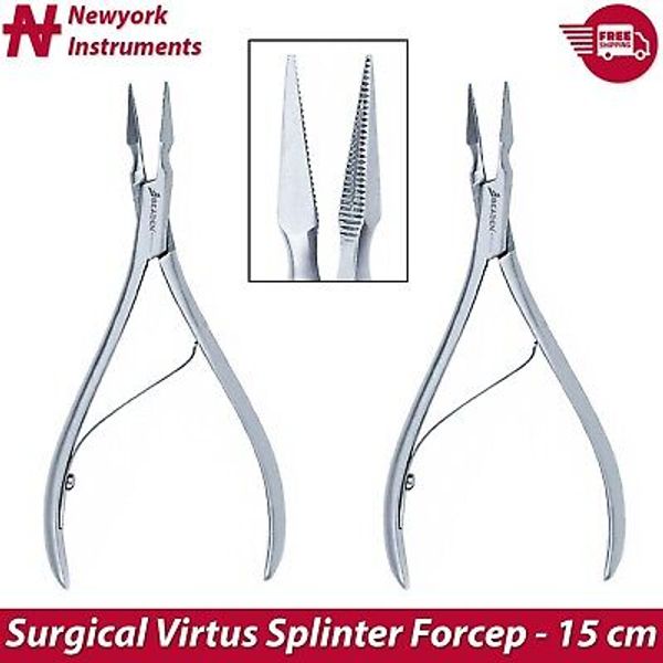 Virtus Splinter Forceps 6" Straight Serrated Surgical & Veterinary Tools 2 Pcs