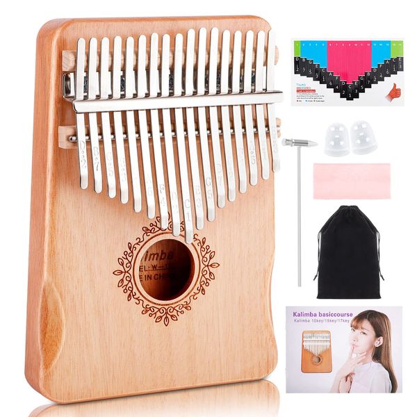 DICLLY Kalimba 17 Schlüssel Daumenklavier für Kinder - Premium Mbira Instrument mit Flanell-Tasche,Fingerschutz,Stimmhammer,Lernanleitung,Songbuch und Wischtuch,Perfekt für Anfänger und Musikliebhaber