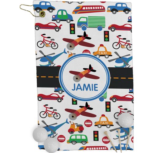 RNK Shops Personalized Transportation Golf Towel - Poly-Cotton Blend - Small w/Name or Text