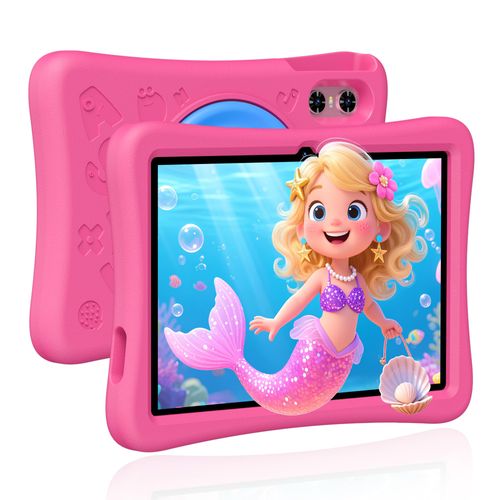 SVITOO Kids Tablet 10 Inch, Android 14 Toddler Tablet with Parental Controls, Octa-Core 12GB Ram 128GB ROM Expandable, Dual Camera,6000mah GPS WiFi, Shockproof Eva Case Pink