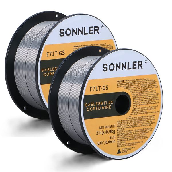 030 Flux Core Welding Wire, SONNLER E71T-GS 2LB 0.8 mm Gasless Mig Steel Welding Wire(2PACK)