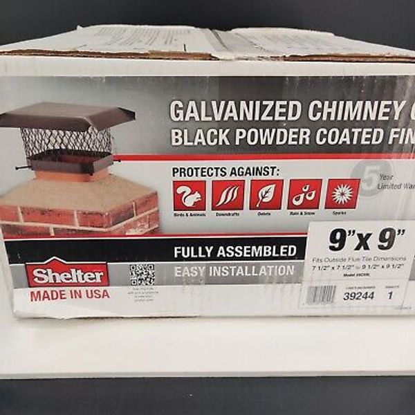 Shelter SC99L 9” X 9” Black Steel Stove Chimney Pipe Cap, Cover Brand New