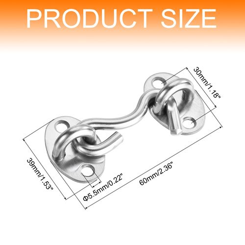 sourcing map 2Pcs 2 Inch Hook and Eye Latch, Barn Door Lock Privacy Hardware Stainless Steel Gate Lock for Window Cabin Hooks Sliding Door Bedroom Bathroom, Silver