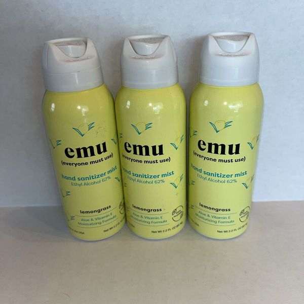 Lot of 3 EMU Hand Sanitizer Mist (Lemongrass) 2.2 oz